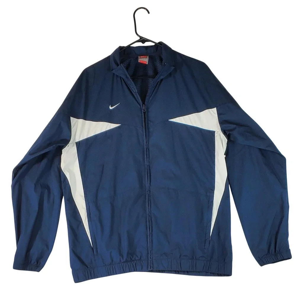 Nike Mens Windbreaker Jacket Navy Blue White Full Zip Swoosh 227012-420‎ Large